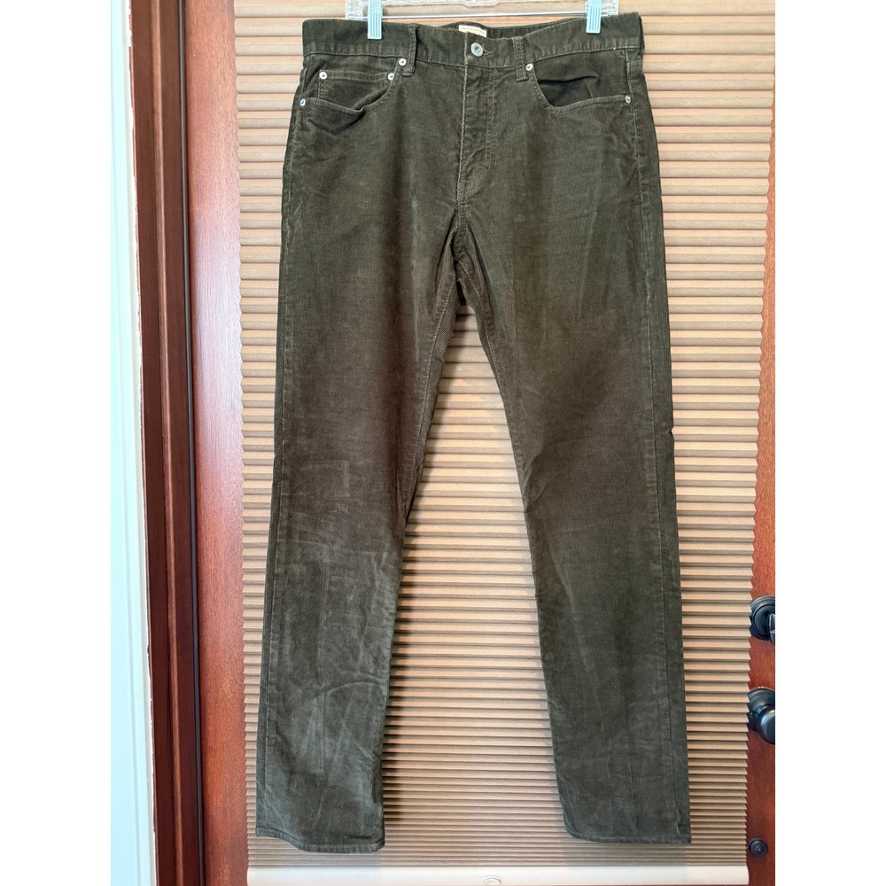 J.Crew Pants Men Fits 35x33 770 Straight Olive Green Corduroy Preppy Classic EUC